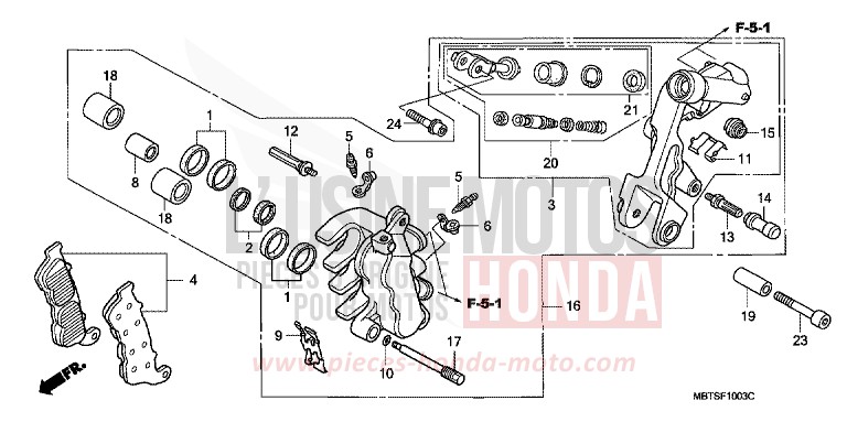 ETRIER DE FREIN AVANT (G.) (XL1000VA) de Varadero ABS SHIELD SILVER METALLIC (NH480) de 2005